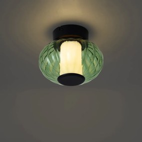 Plafoniera di design nera 18cm con vetro verde incl. LED dimmerabile a 3 fasi - Margherite