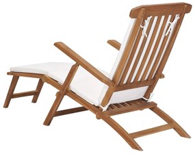 Sedia a sdraio con cuscino bianco crema legno massello di teak