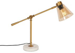 Lampada da tavolo Art Déco bronzo con marmo e vetro ambrato - Nina
