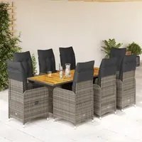 Set Bistr da Giardino 9 pz con Cuscini in Polyrattan Grigio 3277029