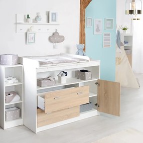 Cassettiera bassa per bambini in rovere con fasciatoio in bianco e naturale 117x98 cm Gabriella - Roba