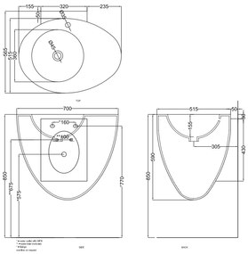 Cielo Le Giare lavabo sospeso 70x56 monoforo con troppopieno in ceramica lavagna