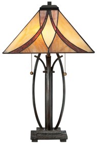 Lampada Da Scrivania Tiffany Asheville Metallo Bronzo Valiant 2 Luci E27