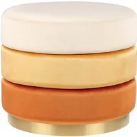 Pouf in tessuto di velluto di colore arancione rotondo con base in oro glamour stile moderno