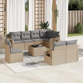 Set divano da giardino 9 pz con cuscini beige in polyrattan