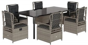 Set da pranzo da giardino 7 pz cuscini polyrattan grigio chiaro