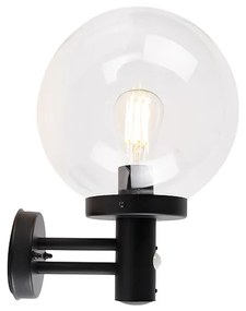 Lampada da parete per esterni nera con vetro trasparente incl. sensore di movimento - Sfera