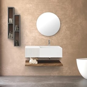 Lavabo 60 cm con cassetto laterale 40 cm bianco specchio e mensola inferiore Rovere - Itaca