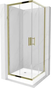 Mexen Rio cabina doccia quadrata 90 x 90 cm, trasparente, oro + piatto Rio, bianco - 860-090-090-50-00-4510