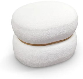 Pouf BOSTON ovale in tessuto effetto lana bianco e anello in legno