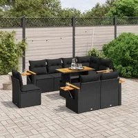 Set Divani da Giardino 9 pz con Cuscini Nero in Polyrattan 3273610