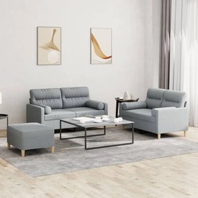 Set Divani 3 Pz Con Cuscini Grigio Chiaro İn Tessuto /