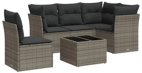 Set divano da giardino 6 pz con cuscini grigio in polyrattan