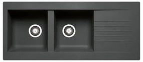 Lavello integrato 2 vasche con gocciolatoio laterale destro o sinistro DELINIA Scirocco resina L 50 x L 116 cm nero