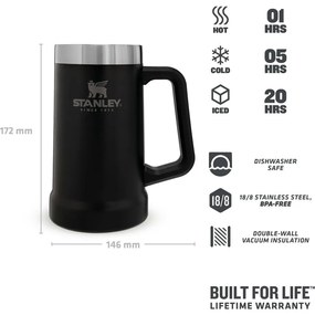 Tazza termica nera in acciaio inox 700 ml The Big Grip Beer Stein Black – Stanley