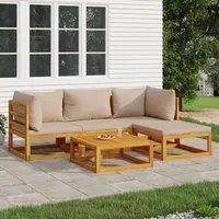 Set Salotto da Giardino 5pz con Cuscini Tortora Legno Massello 3155248