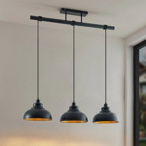 Lindby lampada a sospensione Emna, a 3 luci, nero/oro, metallo, 101 cm