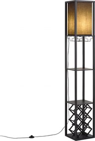 Lampada da terra moderna nera con paralume in tessuto e portabottiglie - Stojan Wine