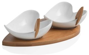 Set di 2 ciotole da portata con vassoio in bambù e due spiedini Coeur Blanc - Brandani