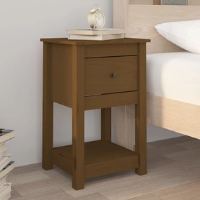 Comodino Marrone Ambra 40x35x61,5 Cm İn Legno Massello Di Pino /