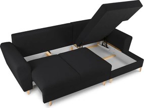 Divano angolare nero allungabile e con contenitore (con penisola a destra/con chaise lounge) con rivestimento in bouclé Kyoto – Cosmopolitan Design