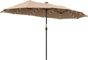 Ombrellone Doppio con Luci LED Ø4,5 m Palo Ø48 mm in Poliestere e Acciaio Cachi...