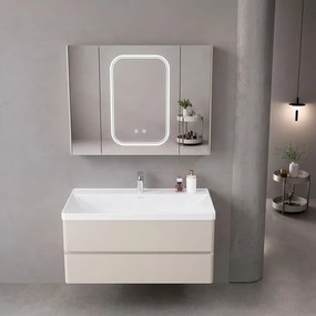 Mobile bagno 100 cm lavabo integrato e specchio contenitore | KAM-SM100 - KAMALU