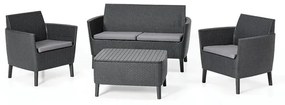 Salotto Da Giardino In Resina Effetto Rattan Antracite Con Cuscini E Tavolino Salemo Keter