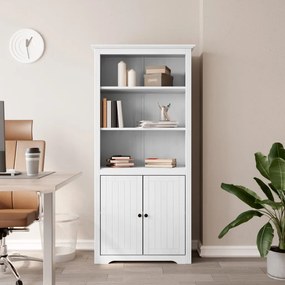 Libreria Bodo 82x40x173 Cm İn Legno Massello Di Pino Bianco /