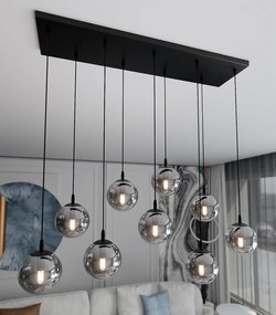 Lampadario a Sospensione in Acciaio e Vetro COSMO 9 Nero 9xE14