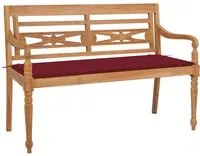 Panchina Batavia con Cuscino Rosso Vino 120cm in Teak Massello 3062163