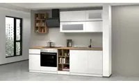 Cucina completa Dcastill, Cucina pratica e salvaspazio, Parete da cucina con 5 ante e 1 cassetto, 100% Made in Italy, 255x60h85 cm, Bianco lucido e Rovere