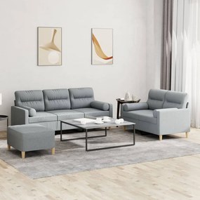 Set Divani 3 Pz Con Cuscini Grigio Chiaro İn Tessuto /