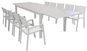 DEXTER - set tavolo in alluminio cm 200/300 x 100 x 74 h con 10 poltrone Aulus