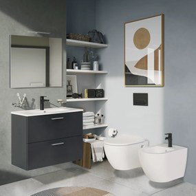 Mobile Bagno Sospeso 80 Cm Due Cassetti Specchio Con Lampada Led 78,5x62 Cm Vitra "Mia" Antracite