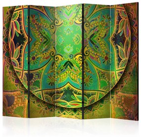 Paravento design Mandala: Fantasia Smeraldo II (5 parti) - sfondo etnico colorato