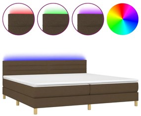 Letto a Molle Materasso e LED Marronescuro 200x200cm in Tessuto