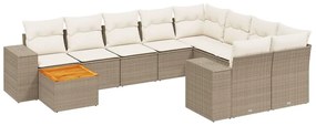 Set divani da giardino 11 pz con cuscini beige in polyrattan