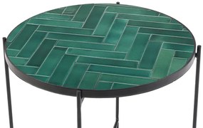 Tavolino rotondo in ceramica verde scuro e metallo nero D50 cm KOTTA