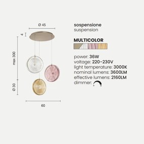 Lampada a sospensione JOKEY 3 Luci in metallo e vetro decorato MULTICOLOR
