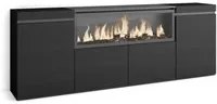 Credenza, Mobile, Cucina, 210, 4 Porte, Camino elettrico XXL, Nero RF3213