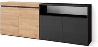 Credenza Mobile Cucina 200x75x35cmcon 4 Porte grande stoccaggio, Stile moderno colore Rovere e nero