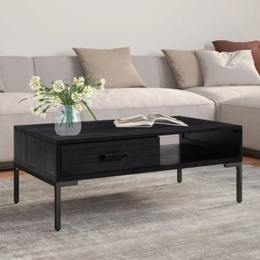 Tavolino Da Salotto Nero 90x50x35 Cm İn Legno Massello Di Pino /