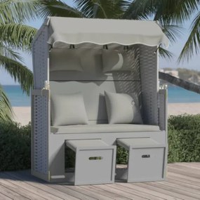 Strandkorb con Cuscini in Polyrattan e Legno Massello Grigio