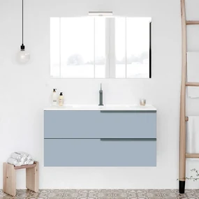Mobile bagno sospeso 100 blu pastello con lavabo e specchio LED   Victoria