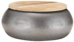 Tavolino da caffè grigio 68x68x30 cm in legno massello di mango