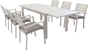 DEXTER - set tavolo in alluminio cm 160/240 x 90 x 75 h con 6 poltrone Dexter