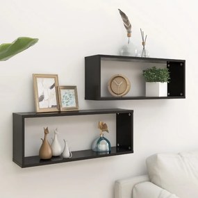 Mensole Parete A Cubo 2pz Nere 60x15x23 Cm Legno Multistrato /