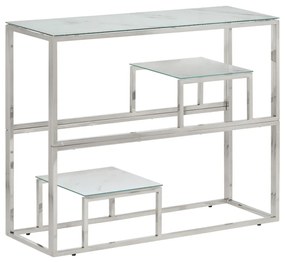 Tavolino Consolle Argento Acciaio Inossidabile Vetro Temperato /