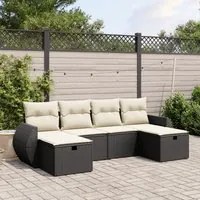 Set Divano da Giardino 6 pz con Cuscini Nero in Polyrattan 3264162